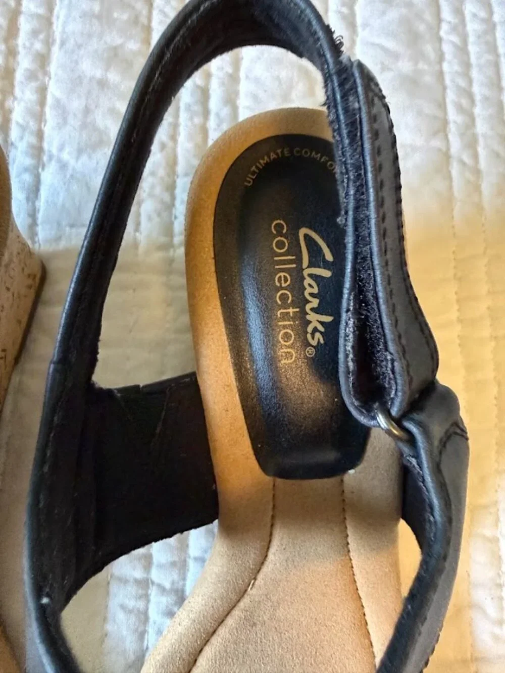 Clarks Kyarra Faye Black Leather Slingback Wedge Sandals Size 10